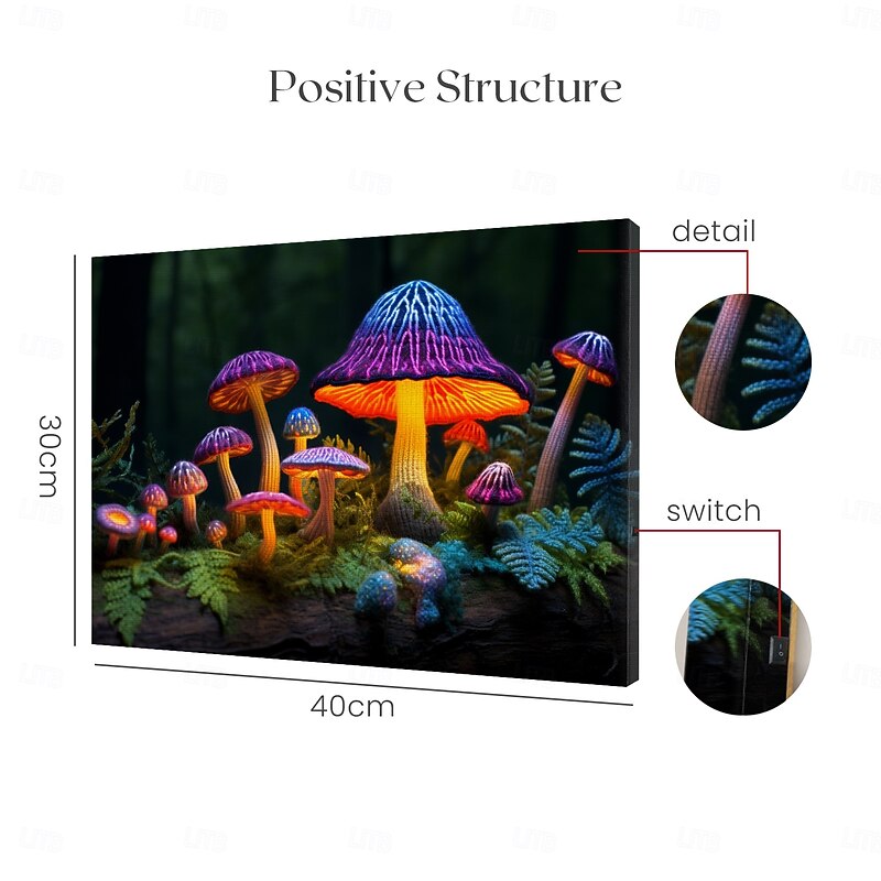 Mushrooms Forest LED Canvas Wall Art LED Lighted Up Wall Decor 2AA Battery Operated Lighted Canvas Print LED Light Kitchen Bedroom or Home Decor3