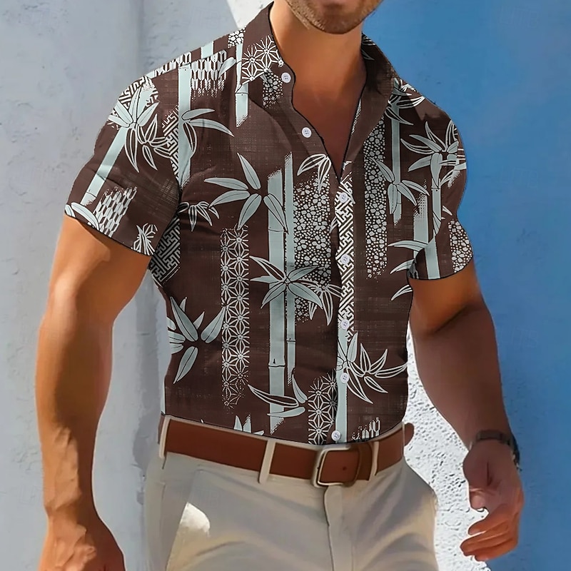 Men's Plants Florals Casual Shirt Summer Hawaiian Shirt Aloha Shirt Short Sleeve Hawaiian Resort Vacation Casual Summer Spring Turndown Button Up Black Blue Brown Green4
