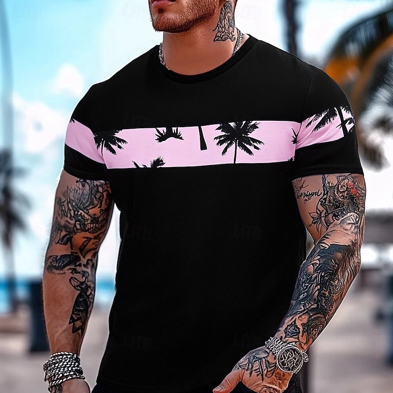 Men's Tropical Coconut Palm T Shirt Short Sleeve T shirt 3D Print Crew Neck Shirt Tropical Hawaiian Vacation Street Daily Black Summer Spring Clothing Apparel S M L XL XXL XXXL