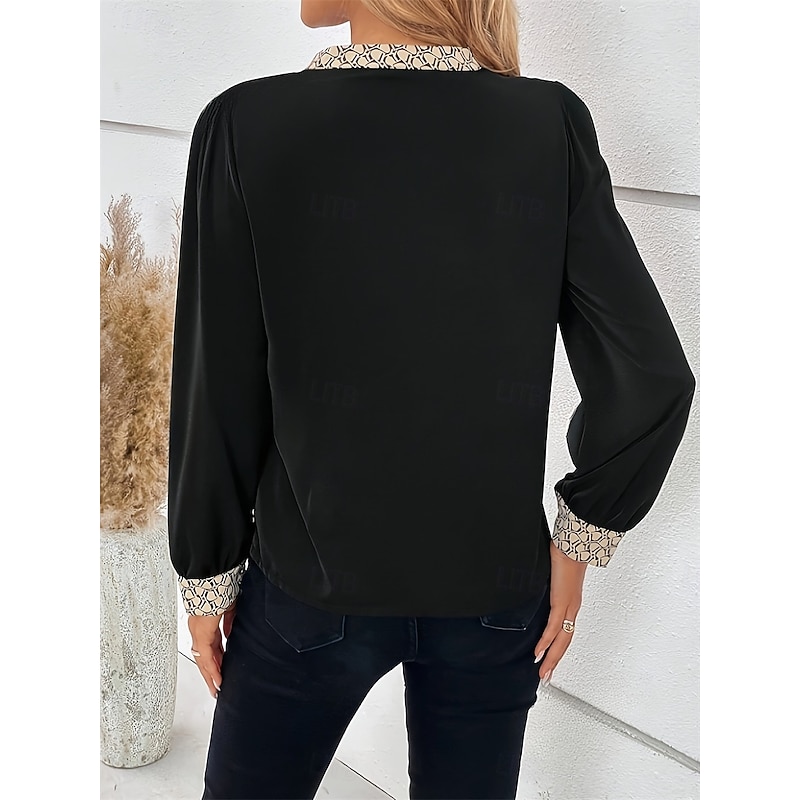 Women's Blouse Elegant Stylish Casual Long Sleeve V Neck Regular Tops Work Daily Going out Black Spring Fall2