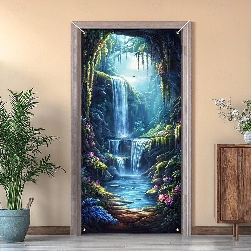 Door Decorations Door Covers Cave Waterfall Door Tapestry Door Curtain Decoration Backdrop Indoor/Outdoor Door Banner for Front Door Farmhouse3
