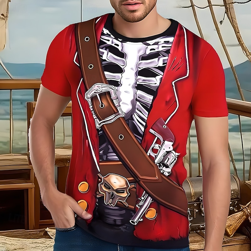 Men's Pirate Tuxedo T Shirt Short Sleeve T shirt 3D Print Crew Neck Shirt Exaggerated Designer Party Holiday Club Red Summer Spring Clothing Apparel S M L XL XXL XXXL4