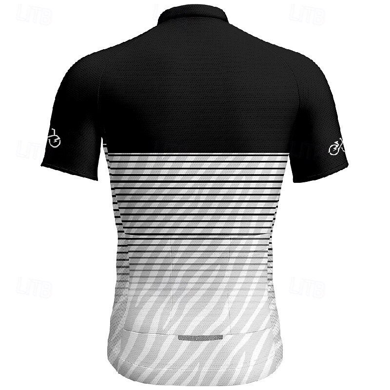 Men's Cycling Jersey Stripes Patterned Short Sleeve Bike Tee Tshirt Jersey with 3 Rear Pockets Mountain Bike MTB Quick Dry Anatomic Design Wicking Breathable Sports Black Clothing Apparel2