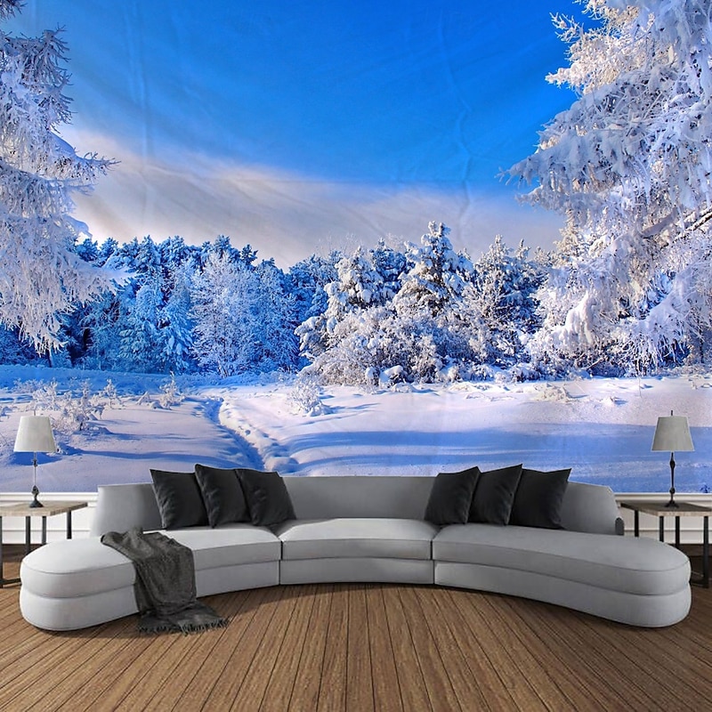 Winter Wonderland Hanging Tapestry Wall Art Large Tapestry Mural Decor Photograph Backdrop Blanket Curtain Home Bedroom Living Room Decoration Snow Forest4