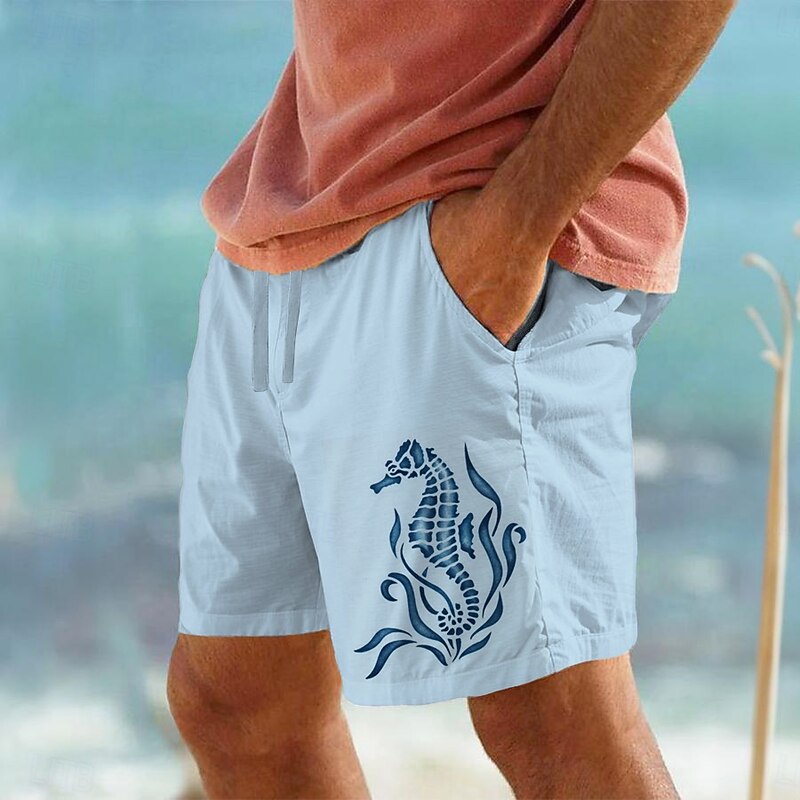 Men's Animal Sea Hippocampus Shorts Summer Shorts Beach Shorts Mid Waist Streetwear Hawaiian Designer Casual Daily Holiday Drawstring Elastic Waist Designer Clothing Apparel