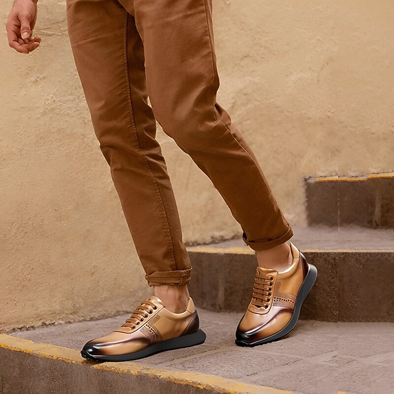 Stylish Brown Leather Lace-Up Sneakers with Perforated Detail for Men | Perfect for Casual and Business Casual2