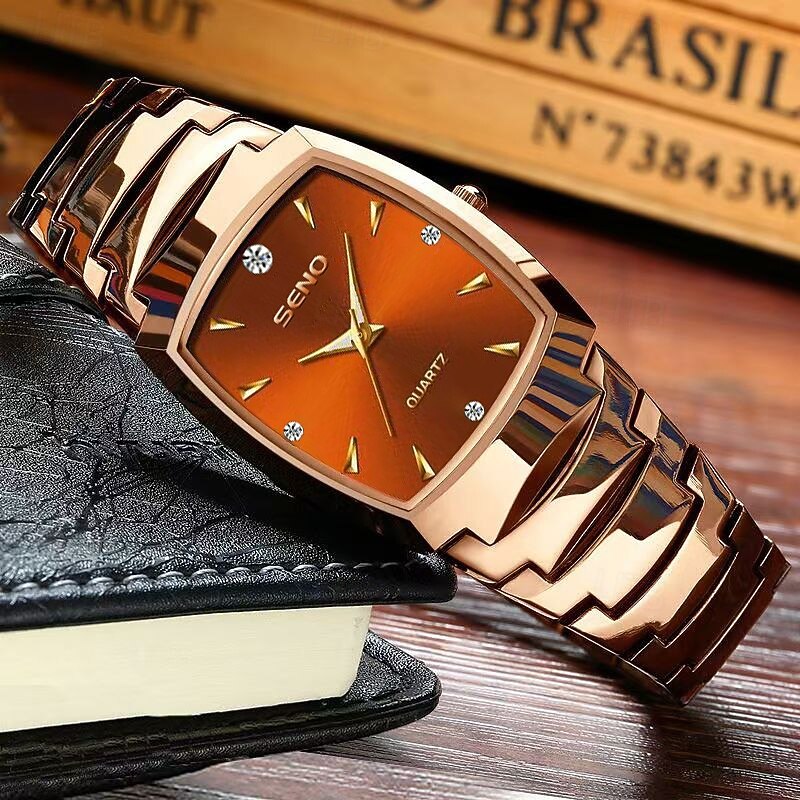 Retro Dial Men'S Business Watch Night Light Luxury Coffee Gold Square Watch Alloy Strap Quartz Watch Rhinestone3