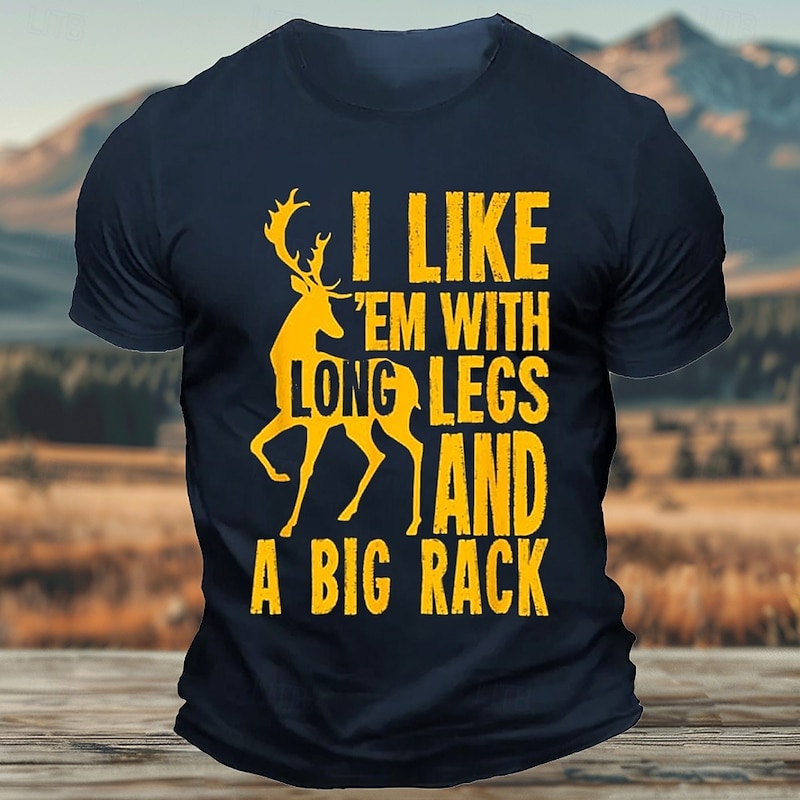 Mens Funny Hunting Graphic T-Shirt: I Like 'Em With Long Legs And A Big Rack Pun Tee4