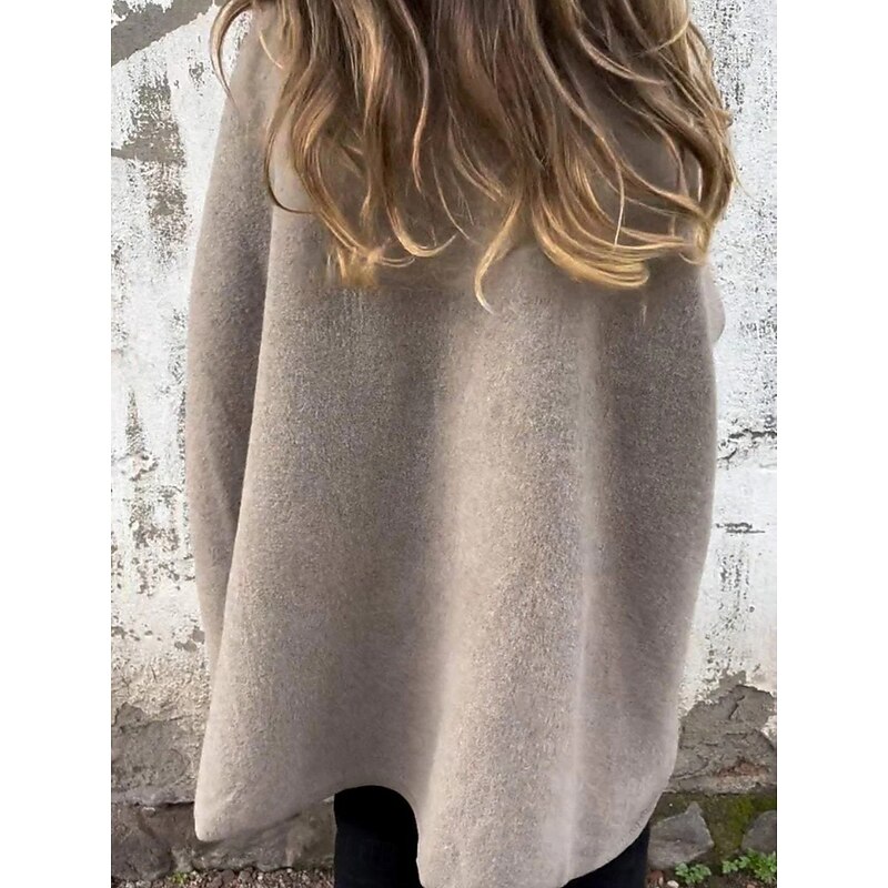 Women's Cloak / Capes Outdoor Street Daily Fall Winter Regular Coat Regular Fit Warm Breathable Comtemporary Stylish Jacket 3/4 Length Sleeve Solid Color Fur Collar Black Khaki Gray2