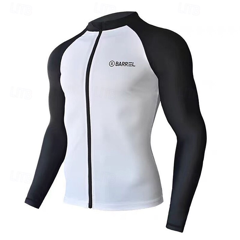 Men's Swim Shirt Lightweight Long Sleeve Swimwear Swimsuit Front Zip Swimming Surfing Beach Water Sports Printed Summer Spring Autumn