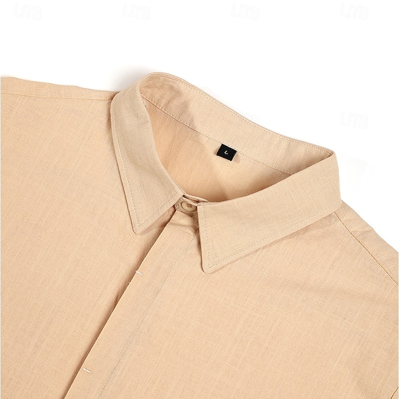 Men's Shirt Linen Shirt Summer Shirt Button Down Shirt Casual Shirt Plain Home Casual Black White Light Green Pink Short Sleeve Collar Summer Clothing Apparel3