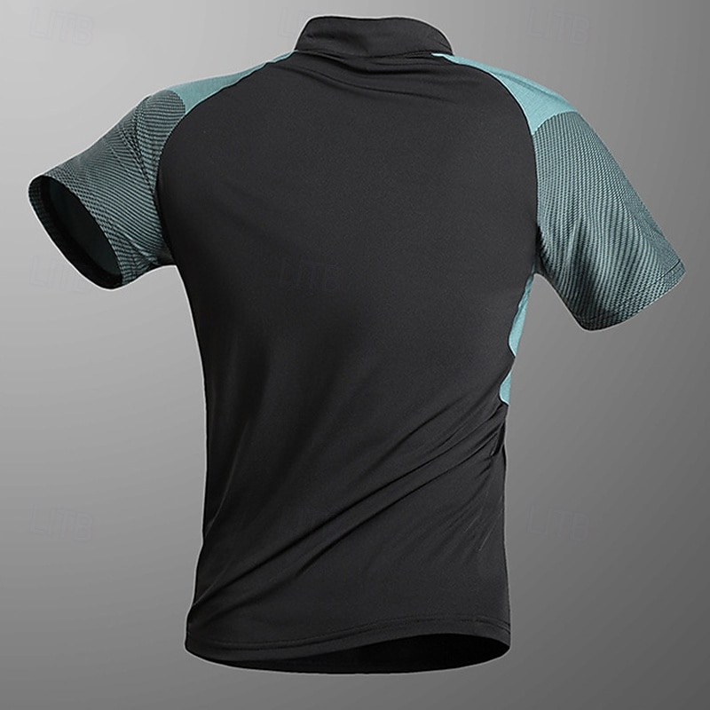 Men's T shirt Hiking Tee shirt Sleeveless Quarter Zip Tee Tshirt Muscle T-Shirt Short Sleeve Shirt Outdoor Quick Dry Workout Soft Sweat wicking Spandex Polyester Patchwork Black White Blue Gym2