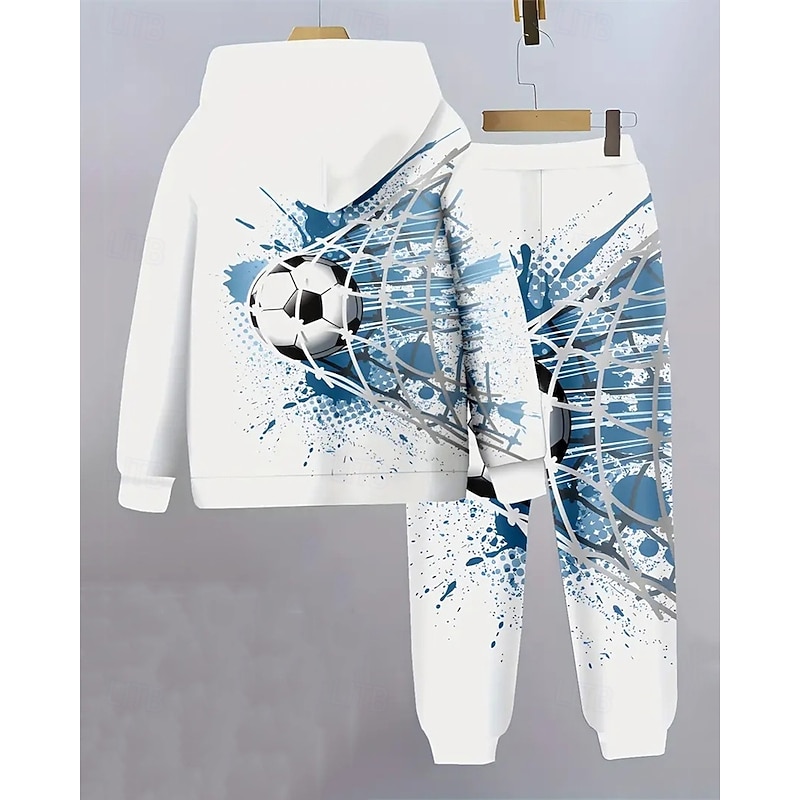 Boys 3D Graphic Football Hoodie & Sweatpants Set Sports Suit Tracksuits Long Sleeve Spring Fall Daily Basic Casual Kids 4-12 Years Hooded Outdoor Vacation Sports Tailored Fit2