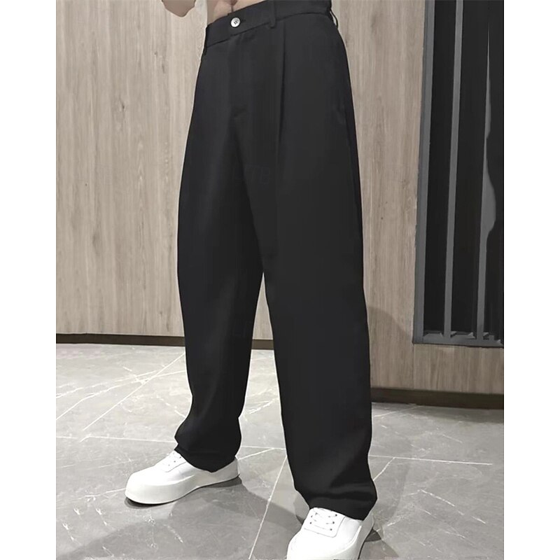 Men's Dress Pants Trousers Chinos Slacks Pleated Pants Buttons Pocket Straight Leg Plain Comfort Formal Party Work Fashion Classic Style Black White Micro-elastic3