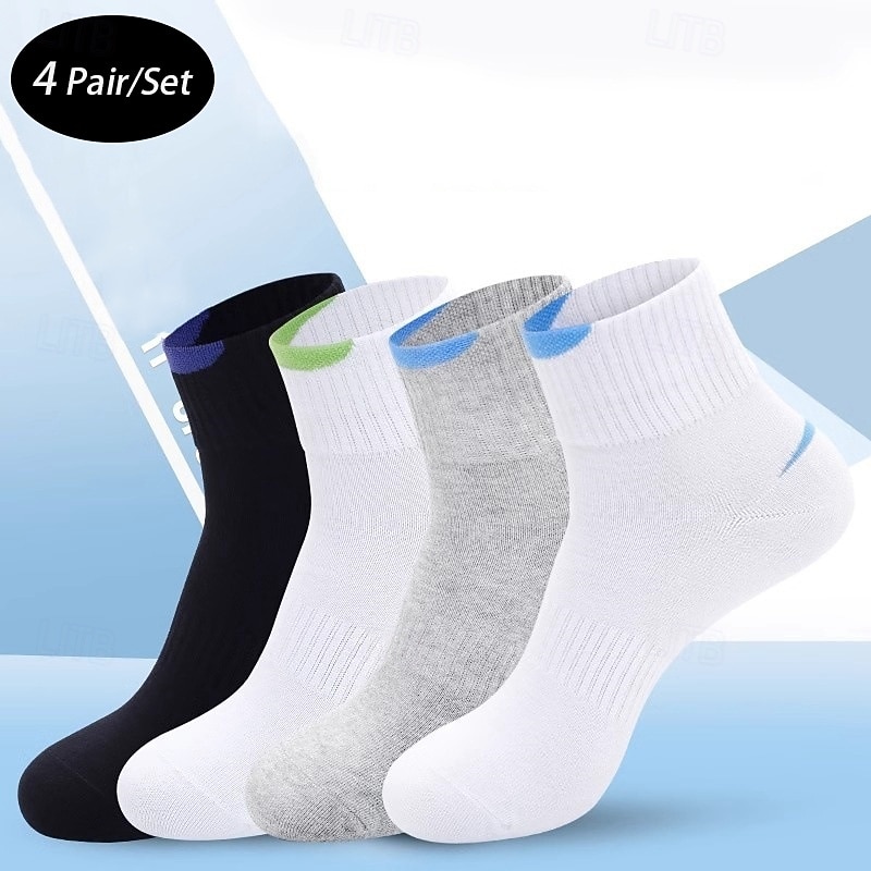 Men's 4 Pairs Multi Packs Socks Crew Socks Running Socks Casual Socks Black Blue Color Color Block Vacation Sports & Outdoor Daily Basic Medium Spring Fall Fashion Casual
