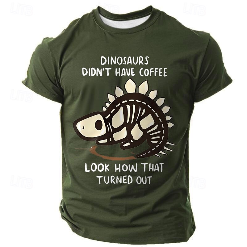 Mens Funny Coffee Lover T-Shirt | Dinosaurs Didn't Have Coffee Skeleton Graphic Tee Short Sleeve2