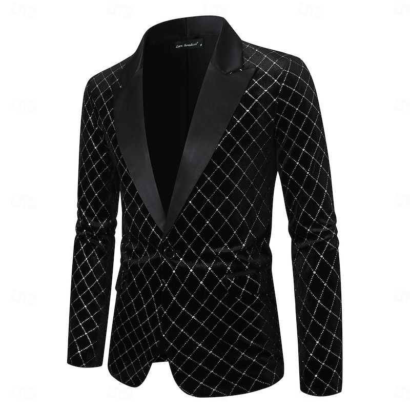 Retro Vintage 1980s Shiny Metallic Tuxedo Suits & Blazers Slim Fit Fancy Dress Men's Carnival Costume Christmas Carnival New Year Party Club Pride Parade Adults' Coat3
