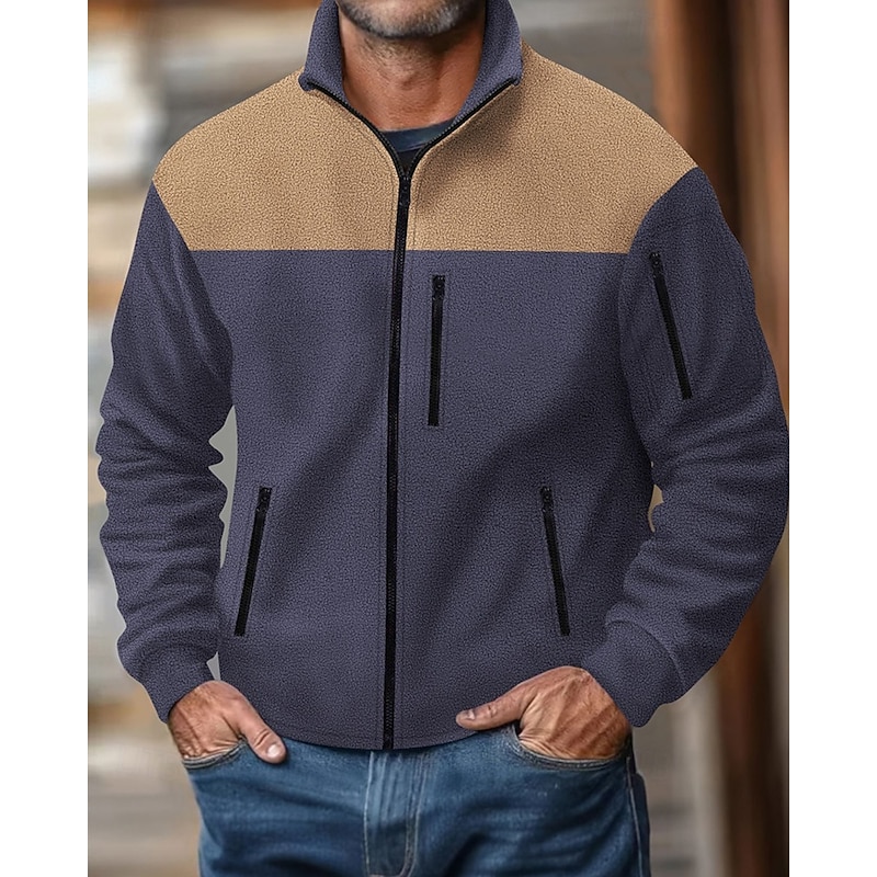 Men's Lightweight Jacket Casual Jacket Vacation Daily Wearproof Pocket Fall & Winter Color Block Fashion Classic Stand Collar Regular Black Navy Blue Khaki Army Green Gray Jacket2