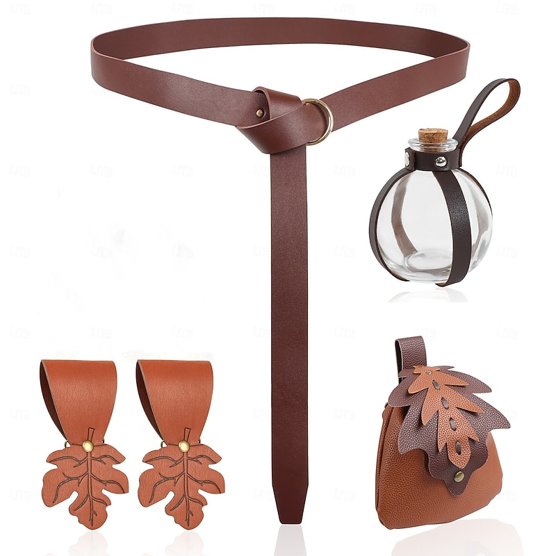 Retro Vintage Medieval Renaissance Waist Belt Belt Pouch Hem Clips Viking Ranger Elven Leaf Fancy Dress Men's Women's Celtic Viking Fantasy Halloween Carnival Mardi Gras Party LARP Adults' Bag More2