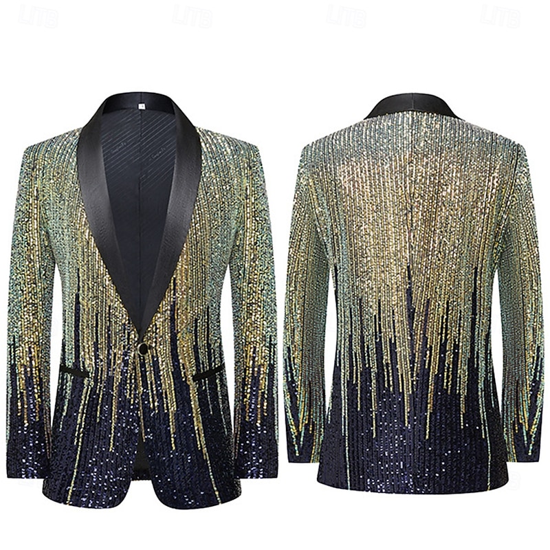 Disco 1980s Lapel Collar Blazer Disco Sequins Fancy Dress Men's Halloween Masquerade Party Club Pride Parade Adults' Coat Fall & Winter