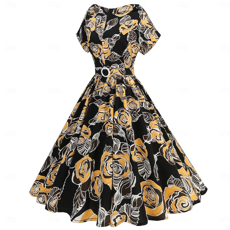 Retro Vintage 1950s Cocktail Dress Dress Flare Dress Polka Dot Flower / Floral Fancy Dress Women's Masquerade Event / Party Bachelorette Party Festival Adults' Dress Homecoming Dresses3