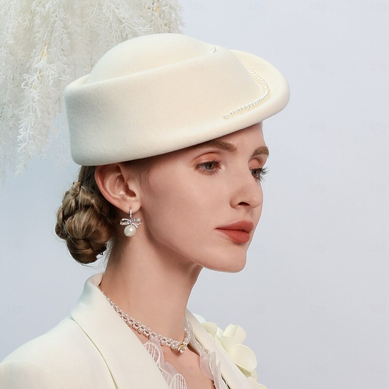 Hats 100% Wool Beret Hat Wedding Tea Party Elegant Wedding With Pearl Pure Color Headpiece Headwear2