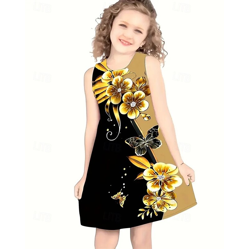 Easter Girls' 3D Graphic Flower Dress Sleeveless Summer Spring Vacation Daily Holiday Princess Beautiful Sweet Kids 4-12 Years Casual Dress A Line Dress Knee-length Regular Fit4