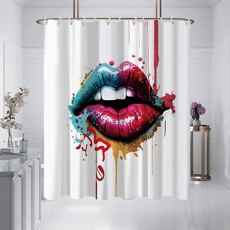 Shower Curtain with 12 Hooks 180cm*180cm(70"*70") Polyester Washable Waterproof Pattern Bathroom Bathtub Decor Sexy Red Lip2