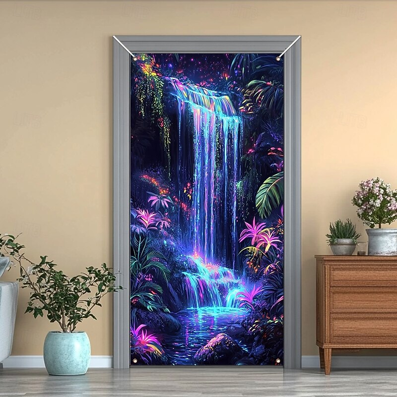 Door Decorations Door Covers Tropical Waterfall Door Tapestry Door Curtain Decoration Backdrop Indoor/Outdoor Door Banner for Front Door Farmhouse4