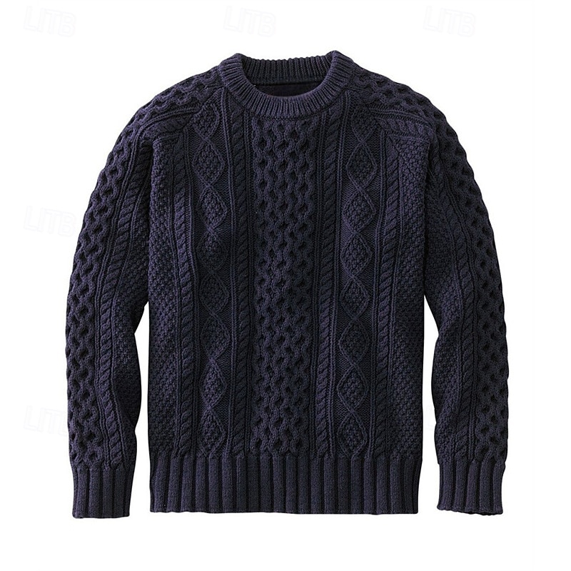 Men's Jacquard Sweater Pullover Sweater Jumper Knit Sweater Ribbed Cable Knit Regular Tops Knitted Plain Crew Neck Fashion Basic Vacation Daily Wear Clothing Apparel Fall & Winter Black Yellow S M L3