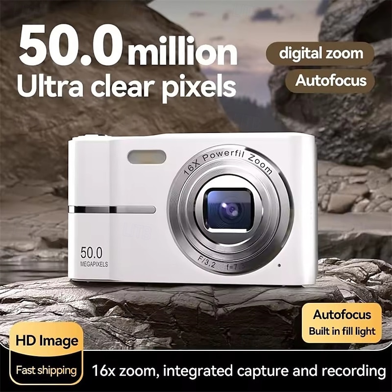 4K Digital Camera 50MP 16X Digital Zoom Camera 2.4-inch IPS Screen Face Detection Flash Camera Motion Detection Timer Camera2