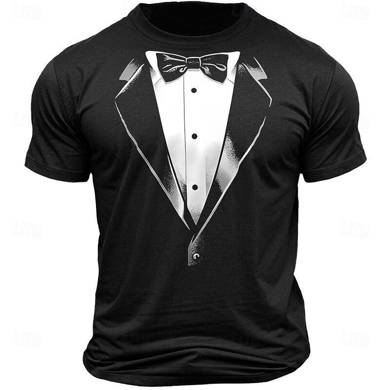Men's Short Sleeve Graphic Tee Tuxedo Print - Funny Formal Look Costume
