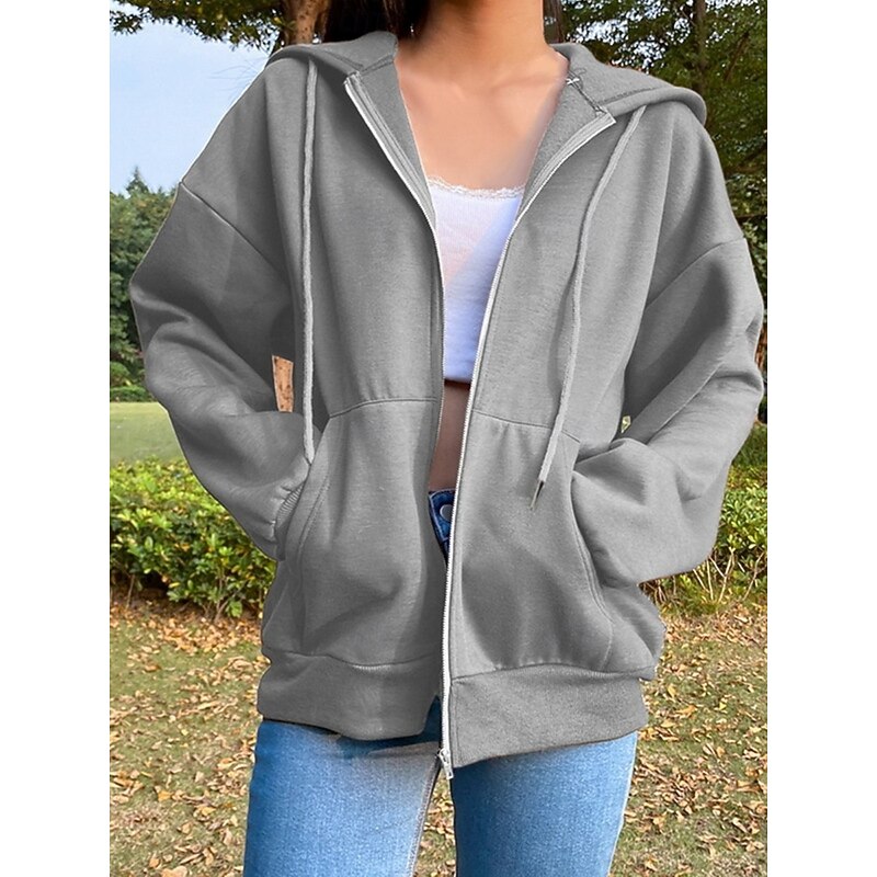 Women's Hoodie Jacket Windproof Warm Patchwork Pocket Outdoor Casual Solid Color Outdoor Street Regular Hoodie Regular Fit Long Sleeve Outerwear Brown Green Gray Fall Winter2