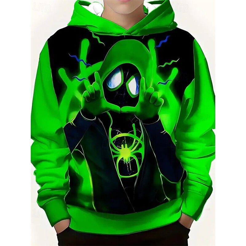 Boys 3D Graphic Ghost Hoodie Long Sleeve Spring Fall Fashion Streetwear Kids 4-12 Years Hooded Outdoor Casual Daily Regular Fit