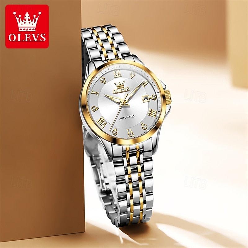 Olevs Olevs Brand Women'S Fashion Mechanical Watch Luminous Calendar Fashion Trend Roman Dial Quartz Watch Simple Leisure Waterproof Sports Ladies Wristwatch Rhinestone