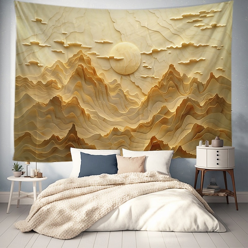 Mountain Sun Hanging Tapestry Optical Illusion Wall Art Large Tapestry Mural Decor Photograph Backdrop Blanket Curtain Home Bedroom Living Room Decoration