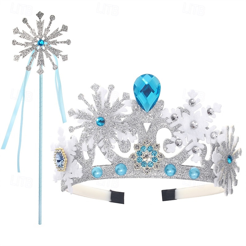2 Pieces Kids Girls' Princess Dress Up Set Princess Costume Scepter Crown Sweet Party Birthday Snowflake Blue Light Blue