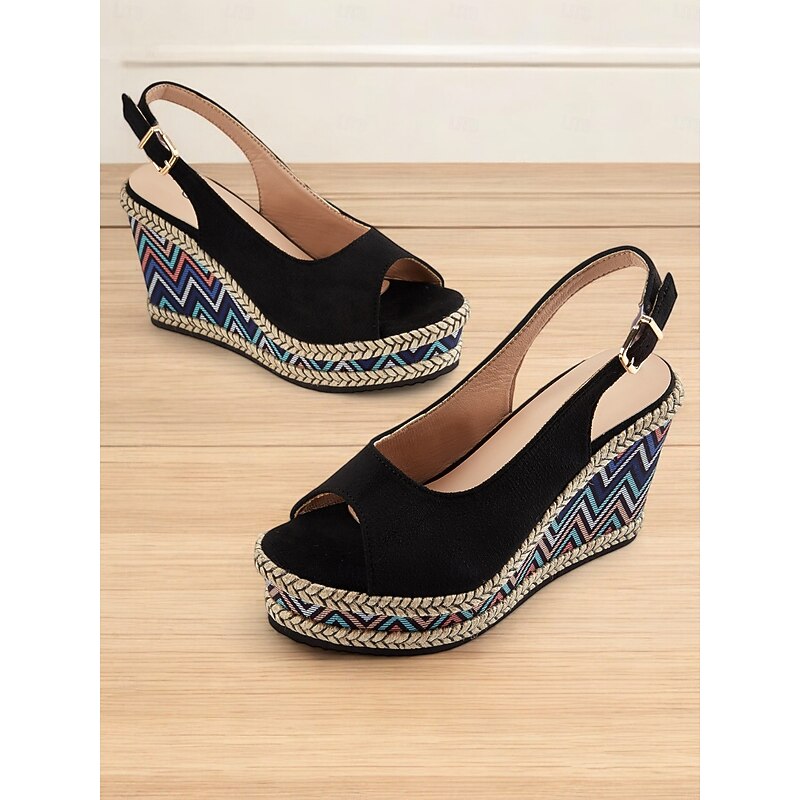 Women's Peep-Toe Slingback Wedge Sandals with Colorful Zigzag Espadrille Sole - Boho Summer Shoes for Casual and Beachwear3