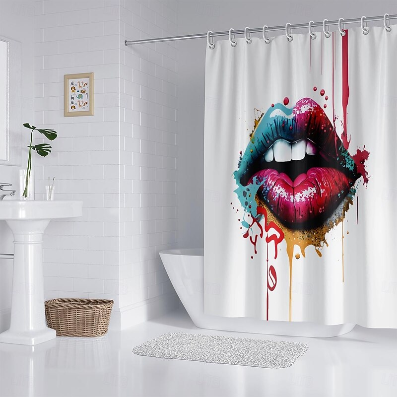 Shower Curtain with 12 Hooks 180cm*180cm(70"*70") Polyester Washable Waterproof Pattern Bathroom Bathtub Decor Sexy Red Lip4