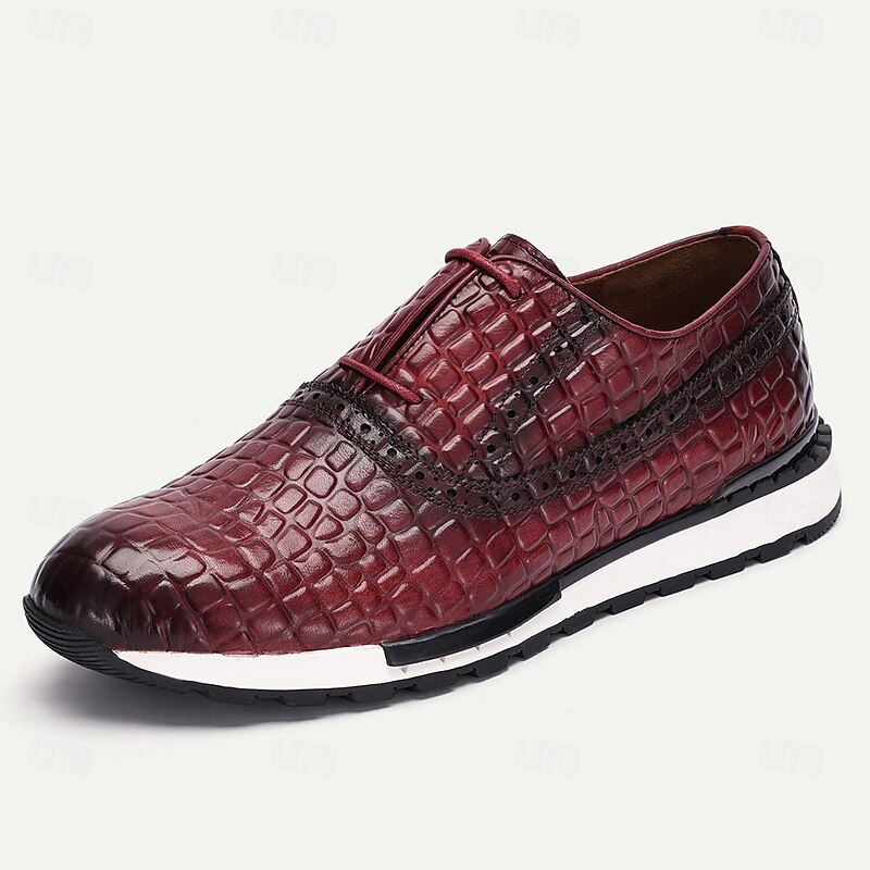 Men's Premium Cowhide Leather Sneakers with Crocodile Pattern and Lace-Up Design – Stylish Casual and Sporty Footwear3