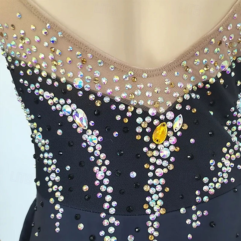 Figure Skating Dress Women's Girls' Ice Skating Dress Black High Elasticity Training Competition Skating Wear Classic Crystal / Rhinestone Long Sleeve Ice Skating Figure Skating4