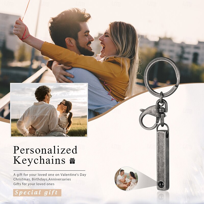 Personalized Projection Photo Keychain Custom Best Gift for Dad, Stainless Steel Couple Gift for Wife, Mom, Wedding, Mother's Day, Romantic Birthday Gift4