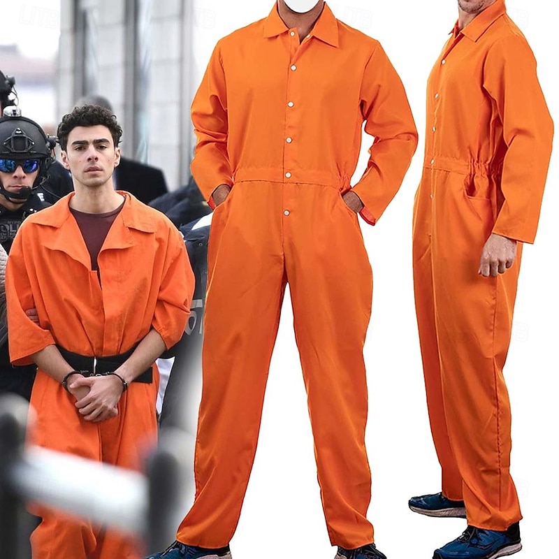 Orange Prisoner Jumpsuit Super Heroes Carnival Costume Jumpsuit Adults' Men's Women's Movie TV Theme Costumes Party Halloween Carnival Easy Carnival Costume2