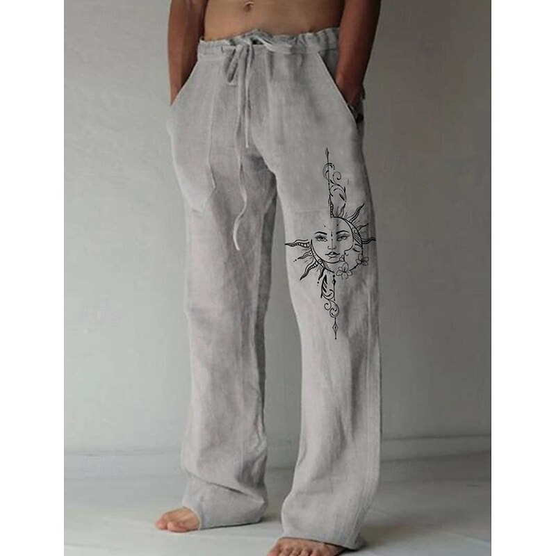 Men's Linen Pants Trousers Summer Pants Gauze Pants Drawstring Elastic Waist Straight Leg Sun Comfort Breathable Full Length Casual Daily Holiday Fashion Classic Style White Green3