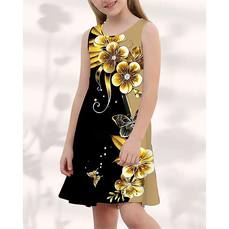 Easter Girls' 3D Graphic Flower Dress Sleeveless Summer Spring Vacation Daily Holiday Princess Beautiful Sweet Kids 4-12 Years Casual Dress A Line Dress Knee-length Regular Fit3