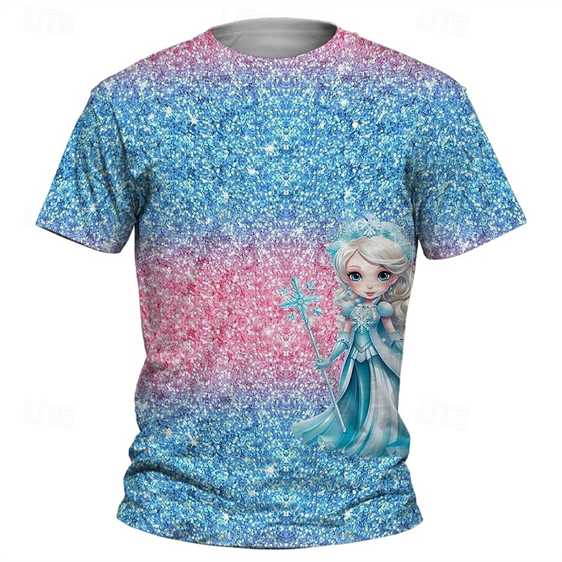 Girls' 3D Graphic Cartoon Snowflake T shirt Tee Short Sleeve Summer Spring Fashion Basic Kids 4-12 Years Crew Neck Outdoor Casual Daily Regular Fit4