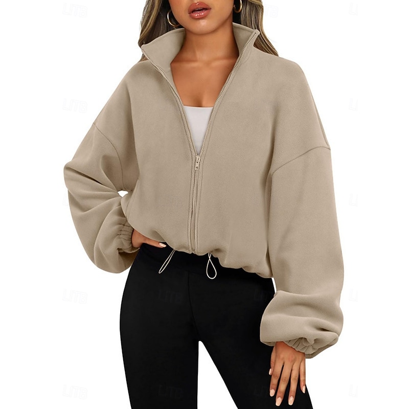Women's Winter Coat Winter Jacket Outdoor Street Daily Fall Winter Regular Coat Regular Fit Warm Breathable Comtemporary Stylish Jacket Long Sleeve Solid Color with Pockets Full Zip Blue Brown Khaki