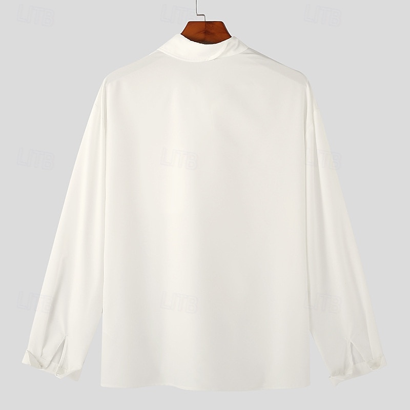 Men's Shirt Summer Shirt Casual Shirt Beach Shirt Button Up Shirt Black White khaki Long Sleeve Plain Lapel Vacation Hawaiian Button-Down Clothing Apparel Polyester Fashion Casual Comfortable4