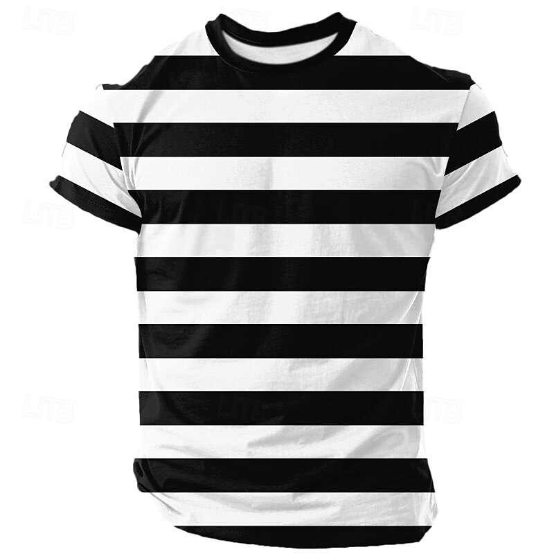 Mens Green White Striped Short Sleeve T-Shirt3