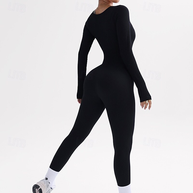 Women's Jumpsuit Workout Jumpsuit Onesie Basic Solid Color Bodysuit Romper Black Blue Yoga Fitness Gym Workout Breathable Soft Long Sleeve Sport Activewear Stretchy Slim2